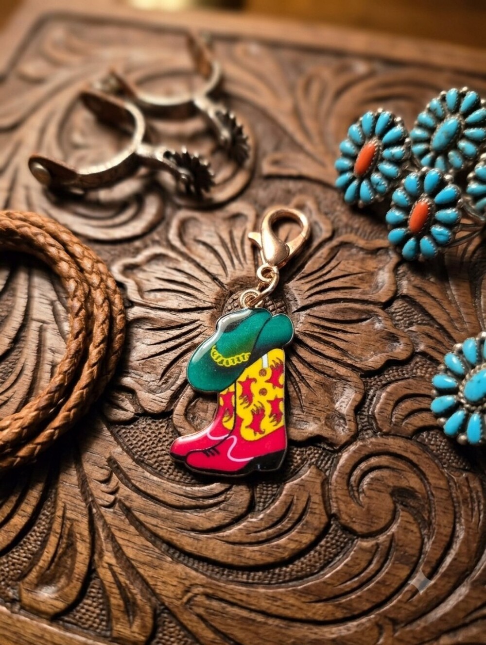 Cowgirl Boot & Hat Enamel Charm - Bright Multicolor